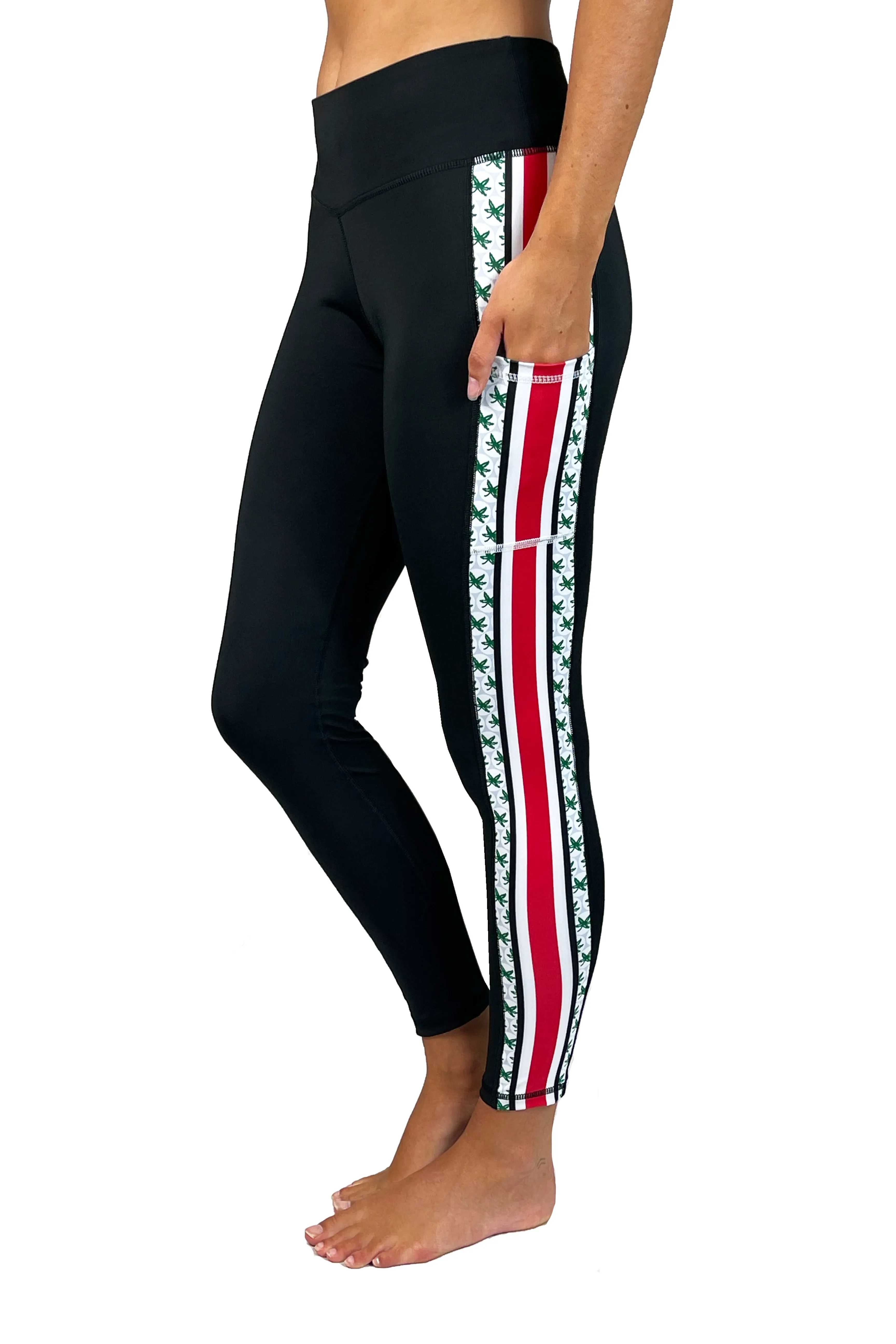 1300 - The Ohio State "Buckeye Leaves" Cell Phone Pocket Legging/Black