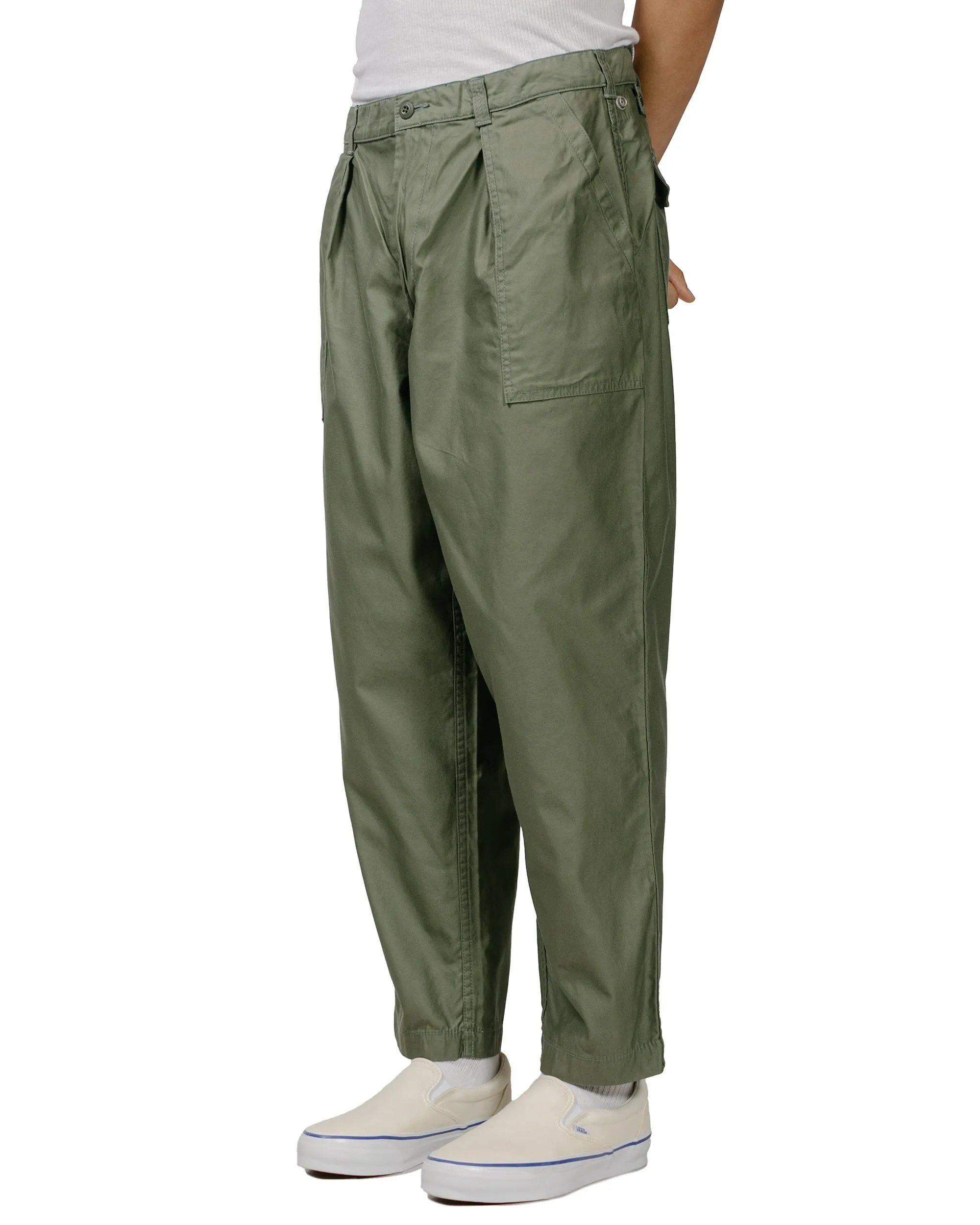 Beams Plus 1Pleat Baker 80/3 Back Satin Sage