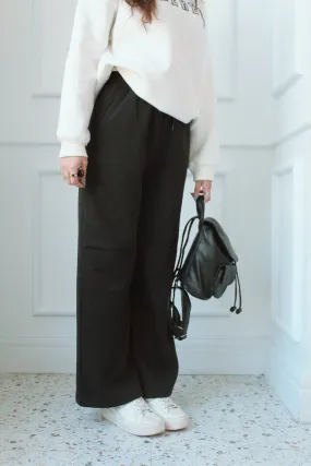 Black Wide-Leg Fleece Trouser