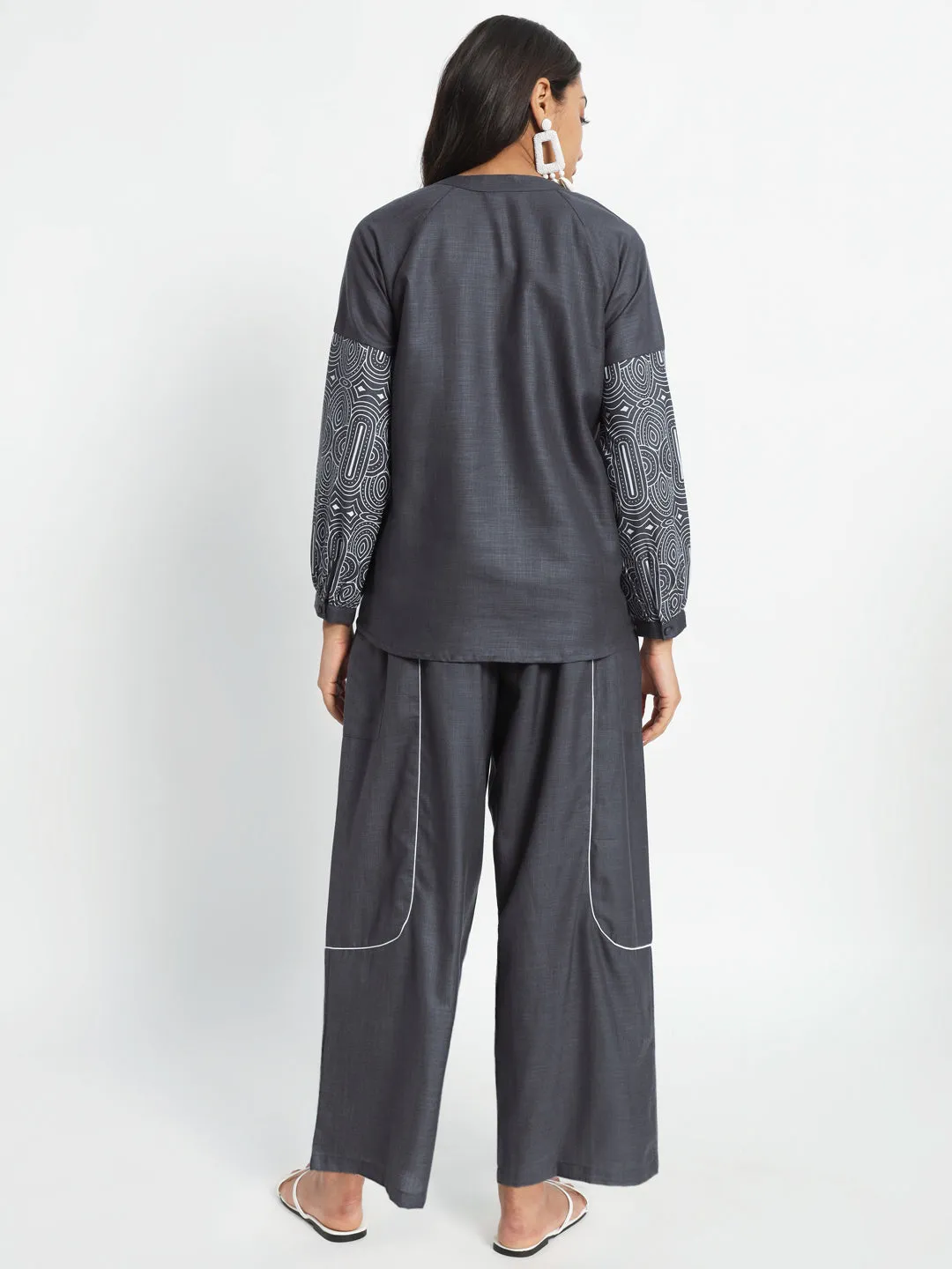 Cotton Sleeve Print Oversized Shirt and Balloon Co-Ord