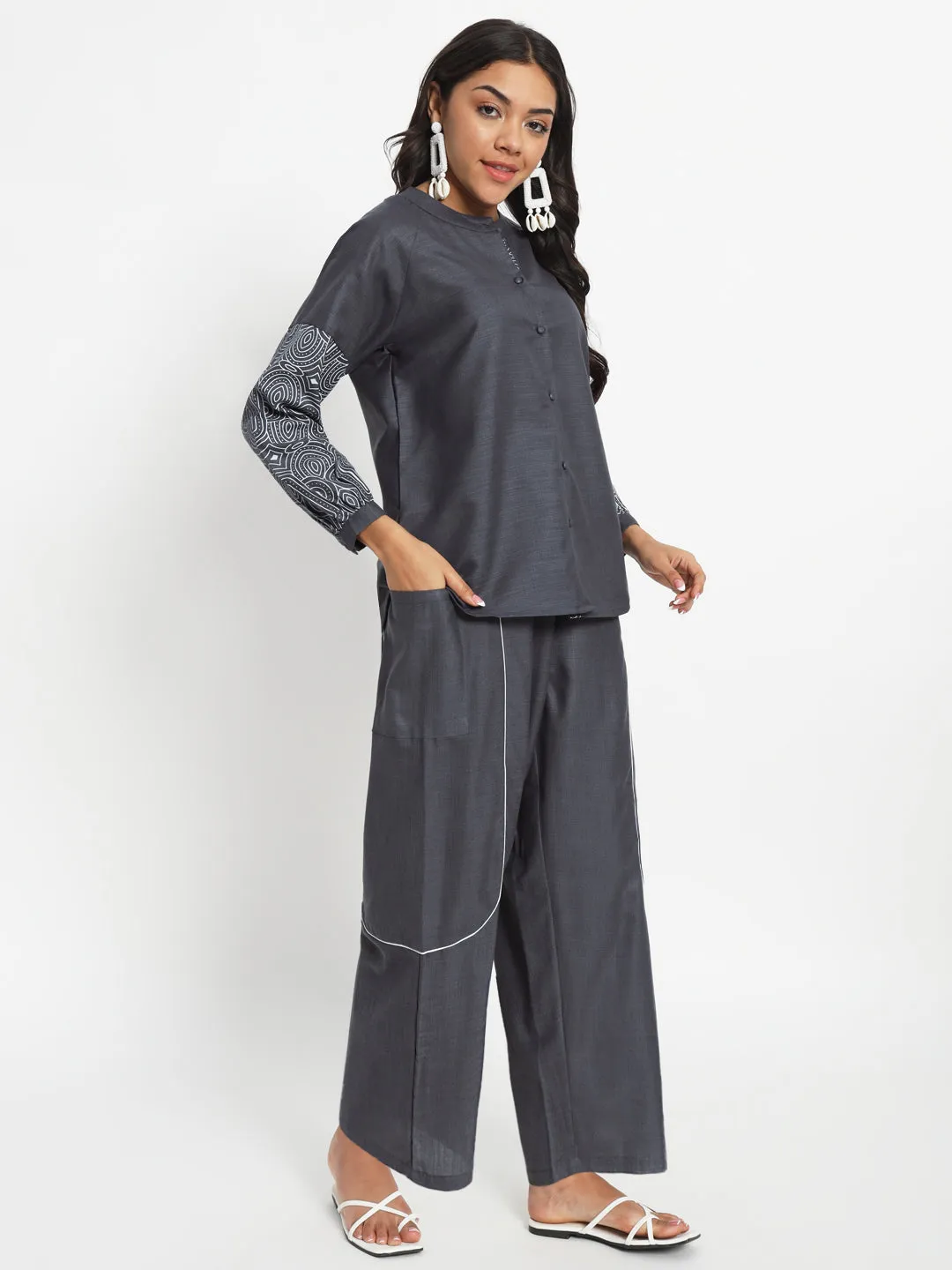 Cotton Sleeve Print Oversized Shirt and Balloon Co-Ord