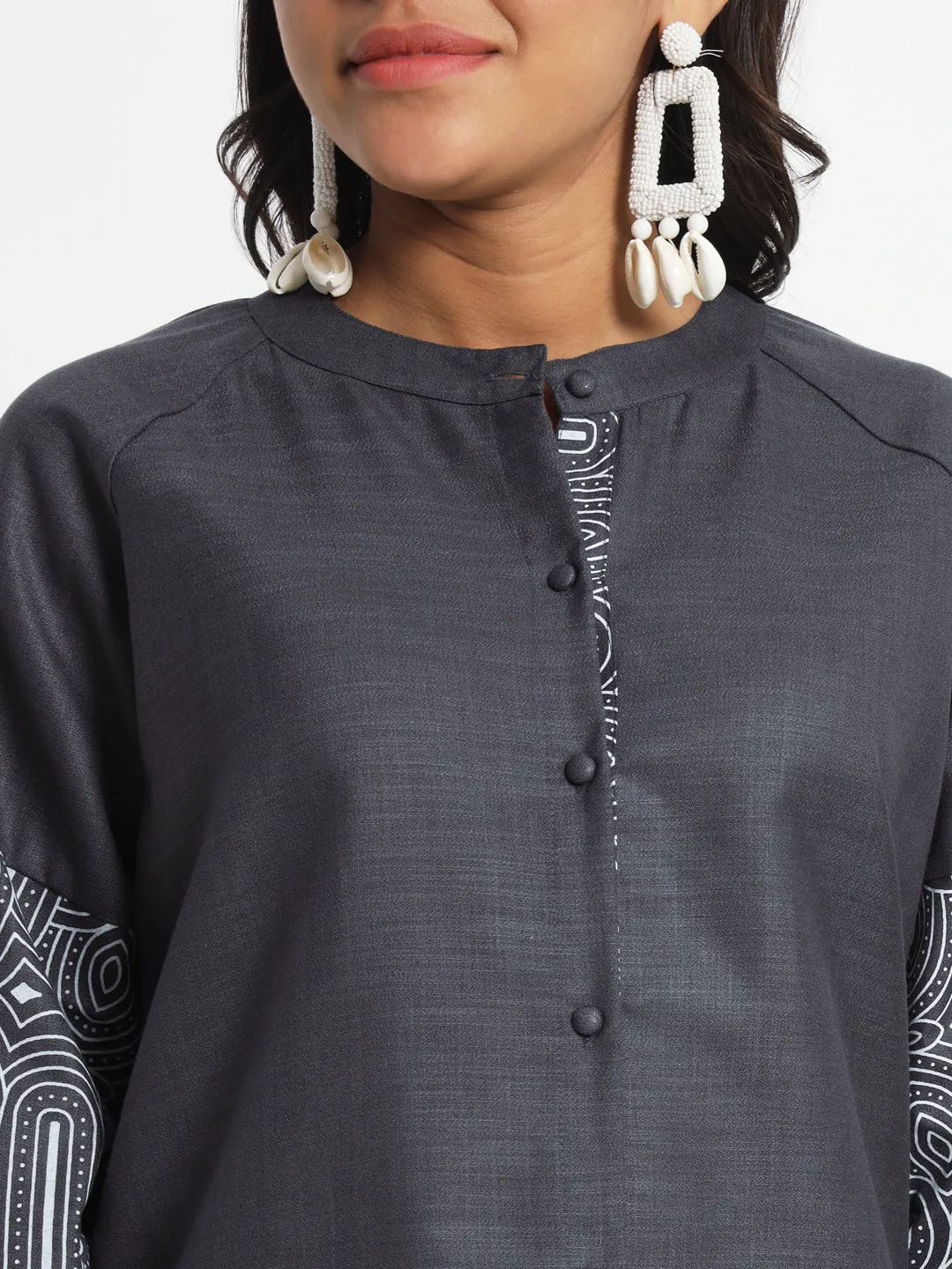 Cotton Sleeve Print Oversized Shirt and Balloon Co-Ord