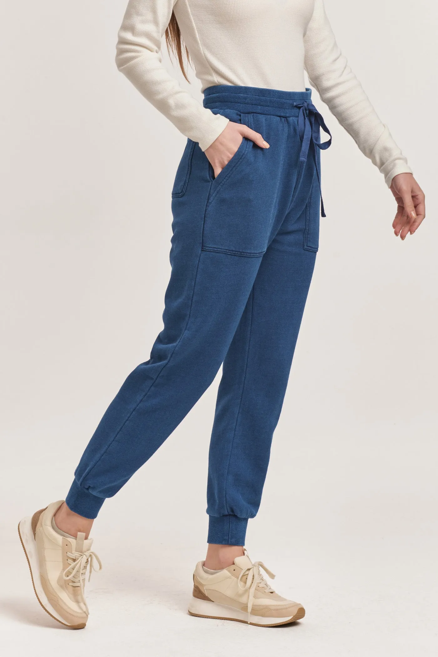 DAHLIA HIGH RISE ANKLE JOGGER PANTS DARK INDIGO