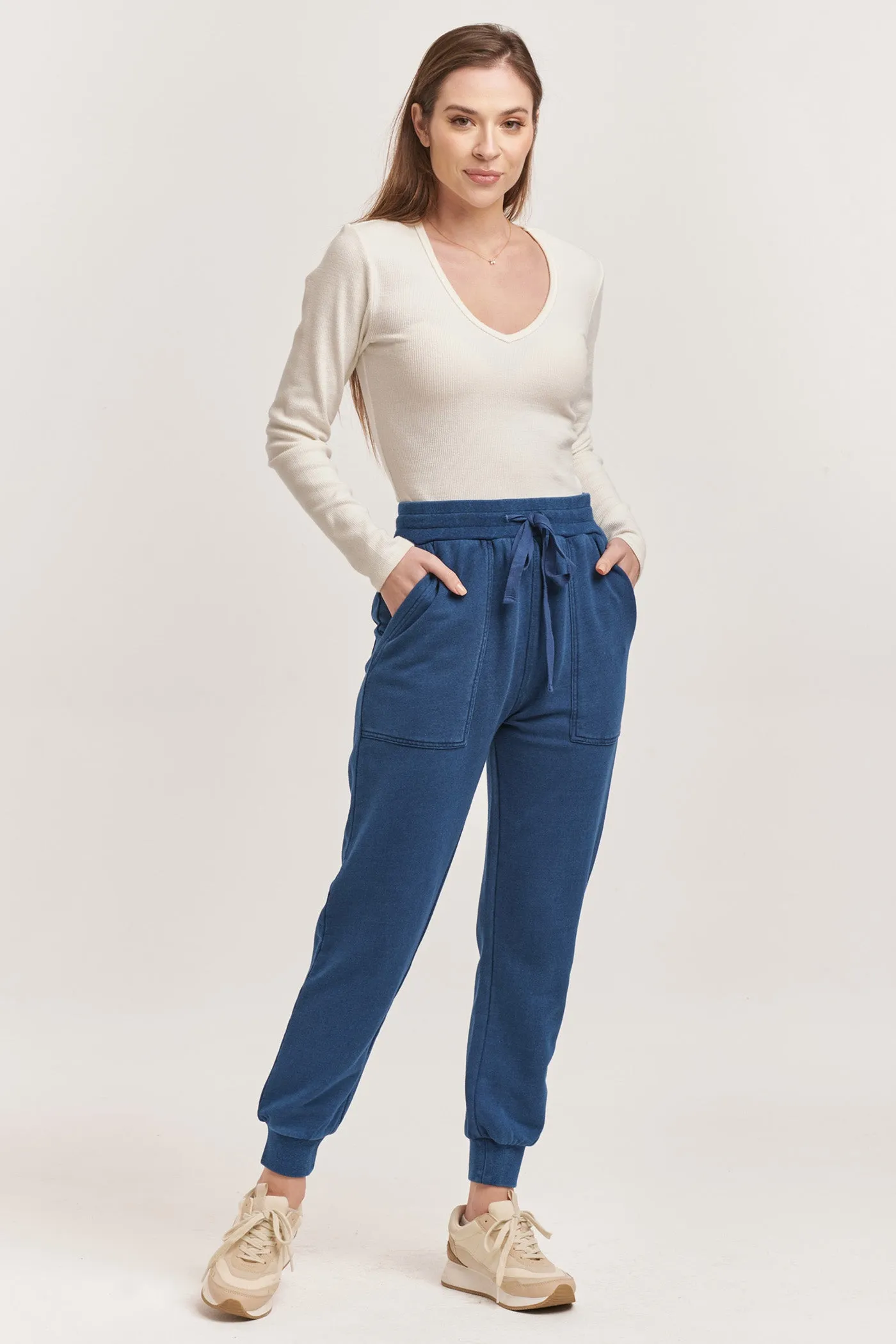 DAHLIA HIGH RISE ANKLE JOGGER PANTS DARK INDIGO