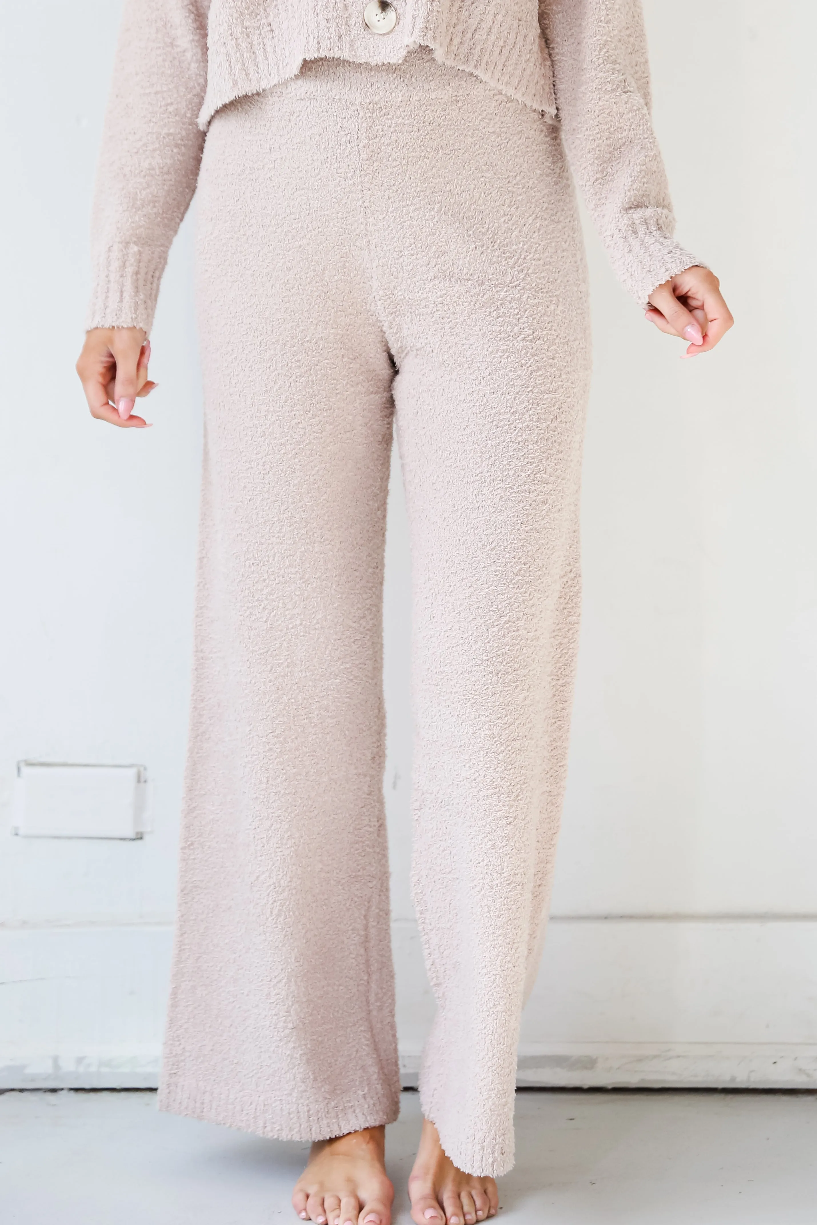FINAL SALE - Weekends At Home Taupe Fuzzy Knit Pants