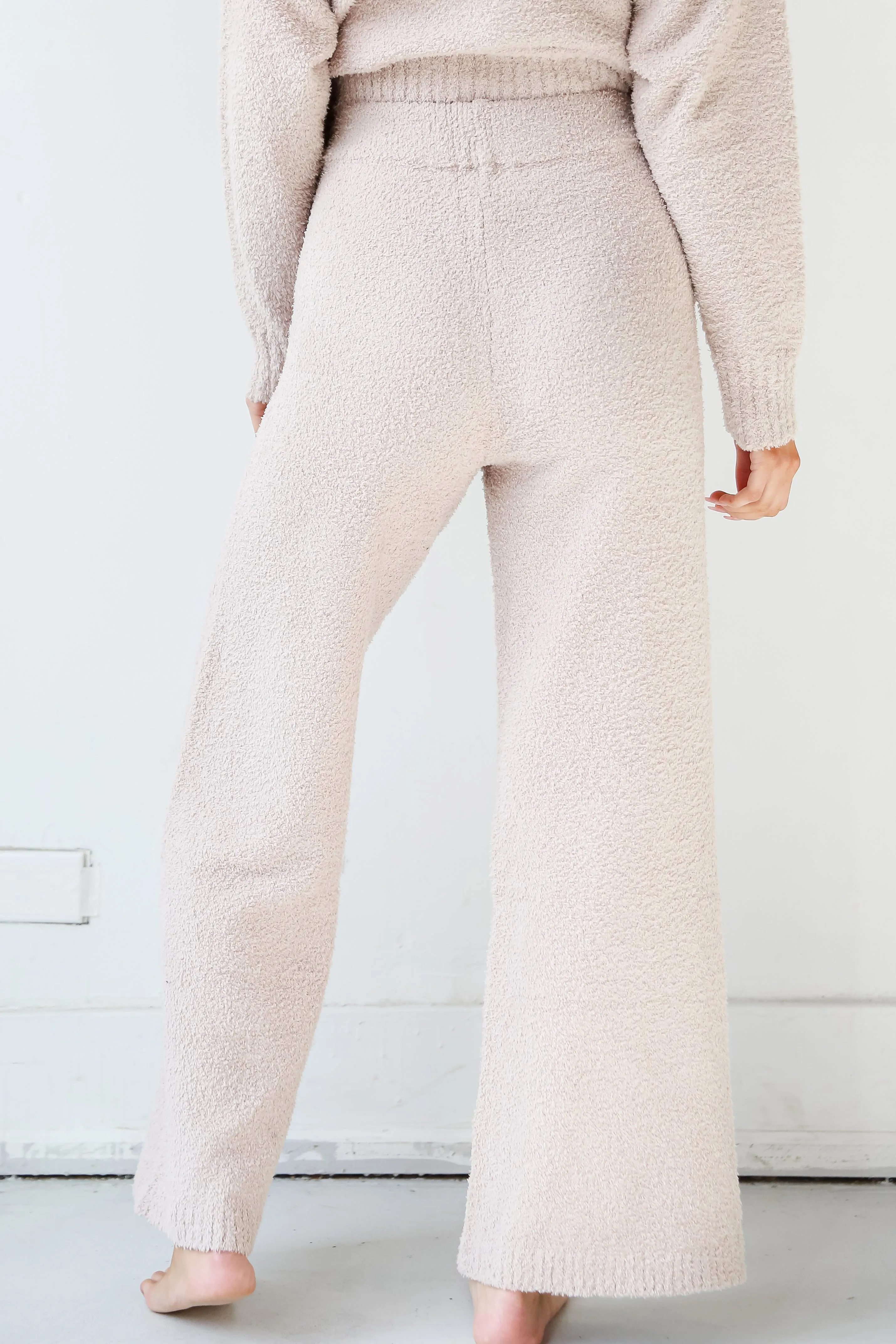 FINAL SALE - Weekends At Home Taupe Fuzzy Knit Pants
