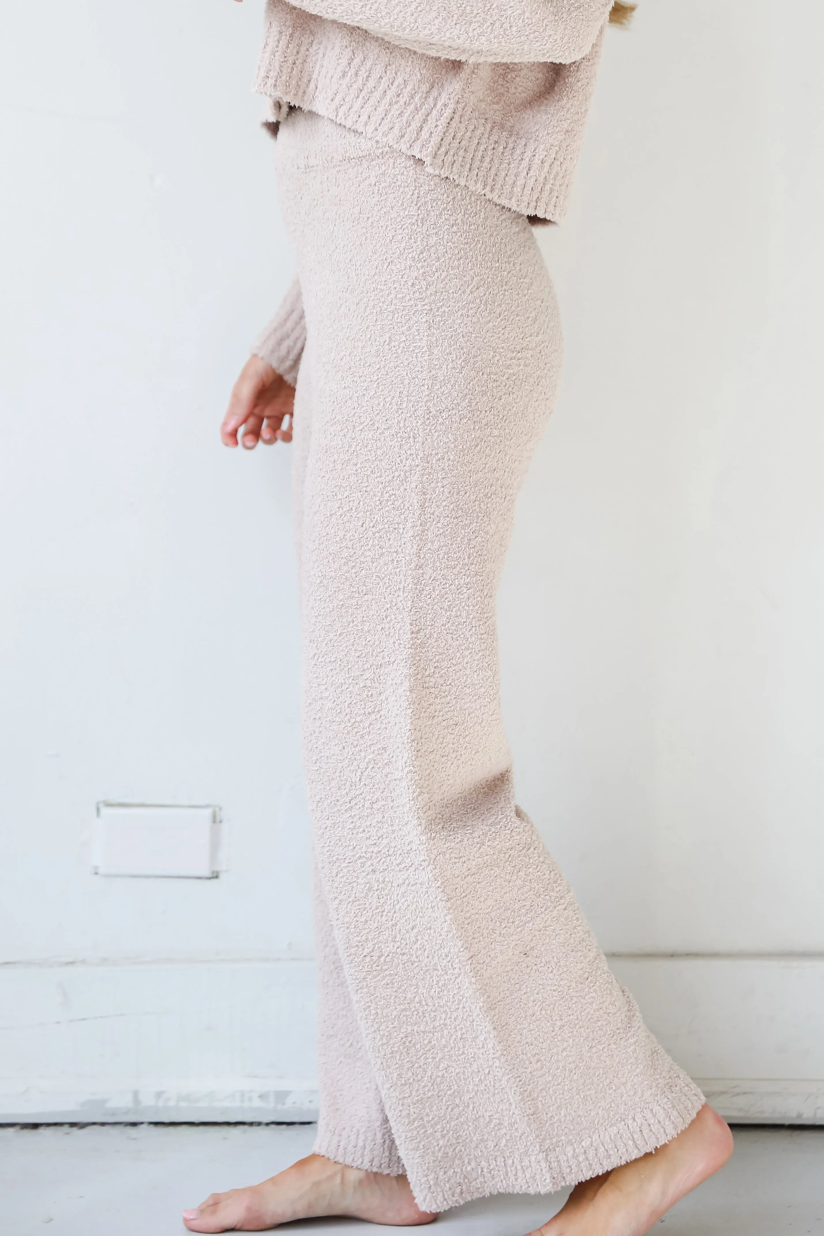 FINAL SALE - Weekends At Home Taupe Fuzzy Knit Pants