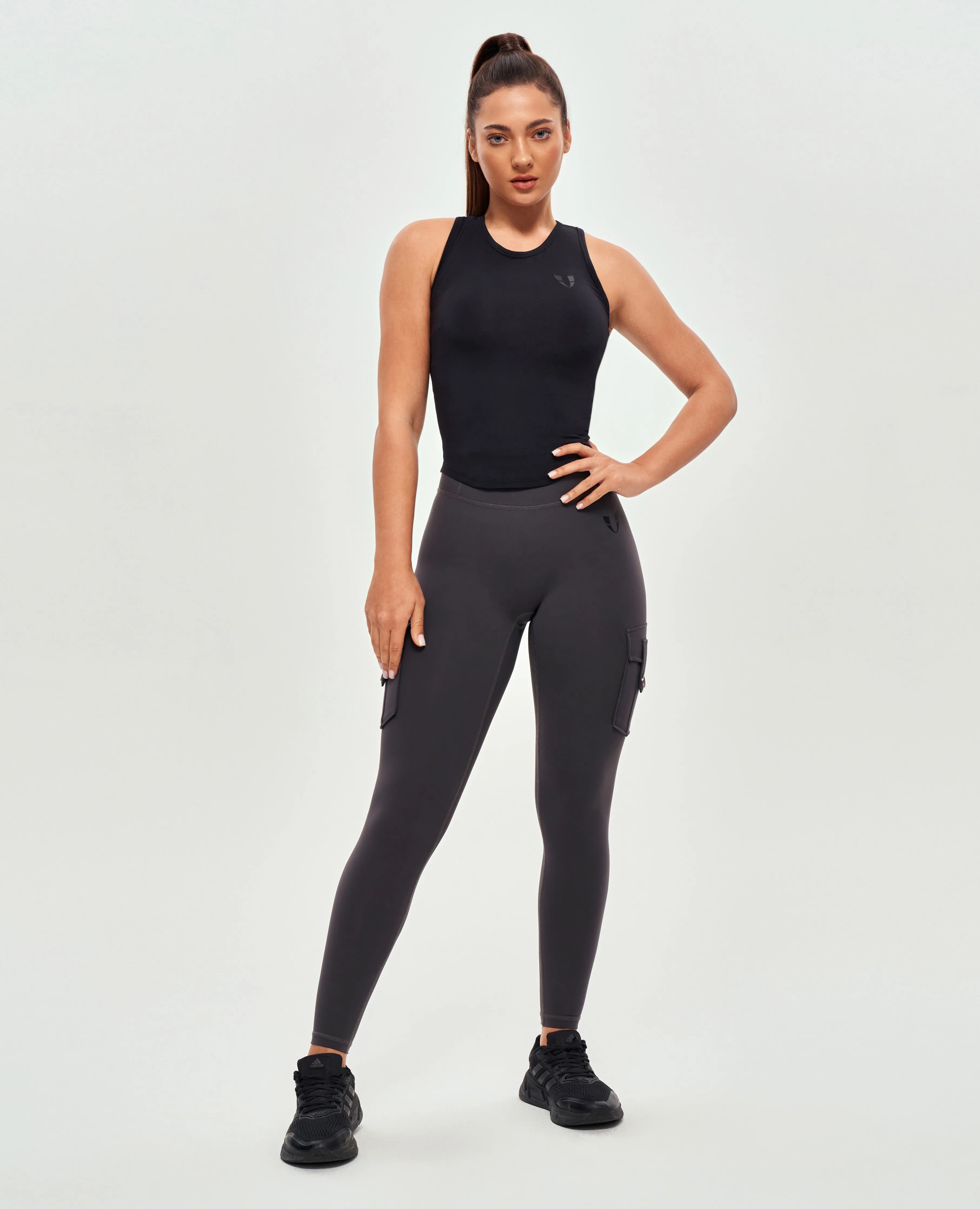 High Waisted Cargo Leggings - Graphite Gray
