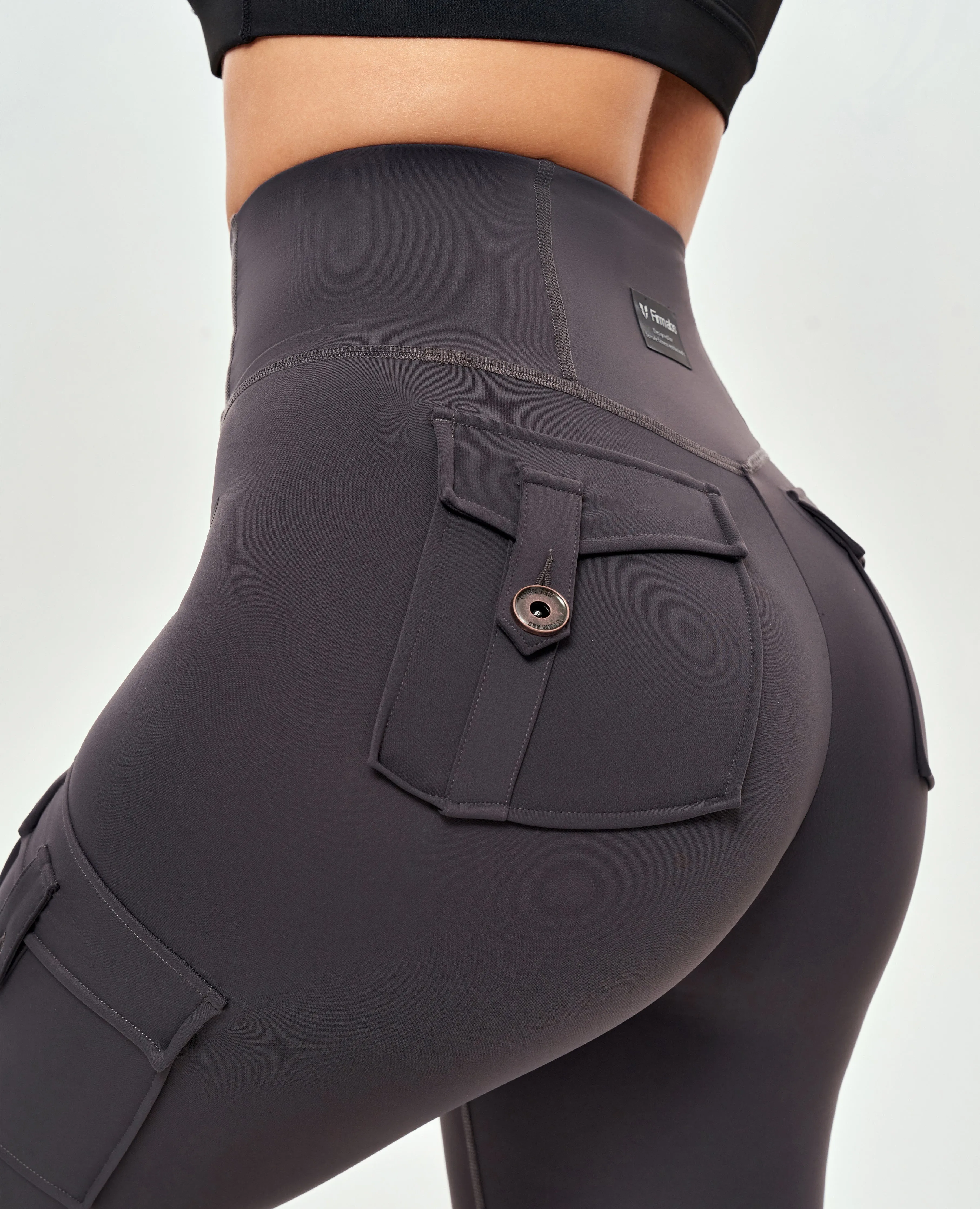 High Waisted Cargo Leggings - Graphite Gray