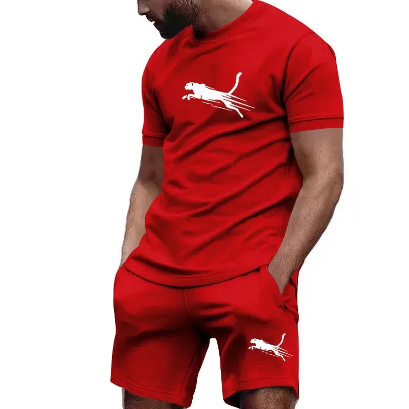 Hot selling summer T-shirt shorts 2-piece set for men's casual fitness jogging sportswear, hip-hop breathable short sleeved set