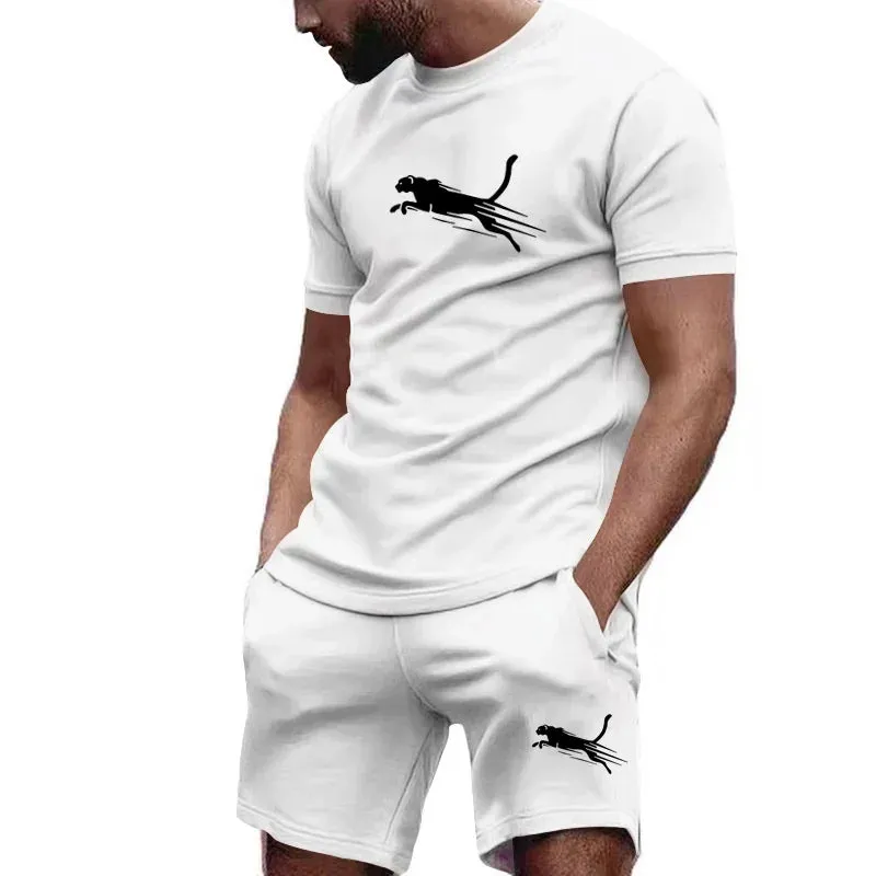 Hot selling summer T-shirt shorts 2-piece set for men's casual fitness jogging sportswear, hip-hop breathable short sleeved set
