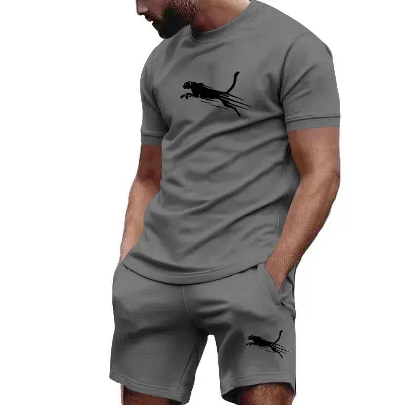 Hot selling summer T-shirt shorts 2-piece set for men's casual fitness jogging sportswear, hip-hop breathable short sleeved set