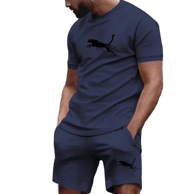 Hot selling summer T-shirt shorts 2-piece set for men's casual fitness jogging sportswear, hip-hop breathable short sleeved set