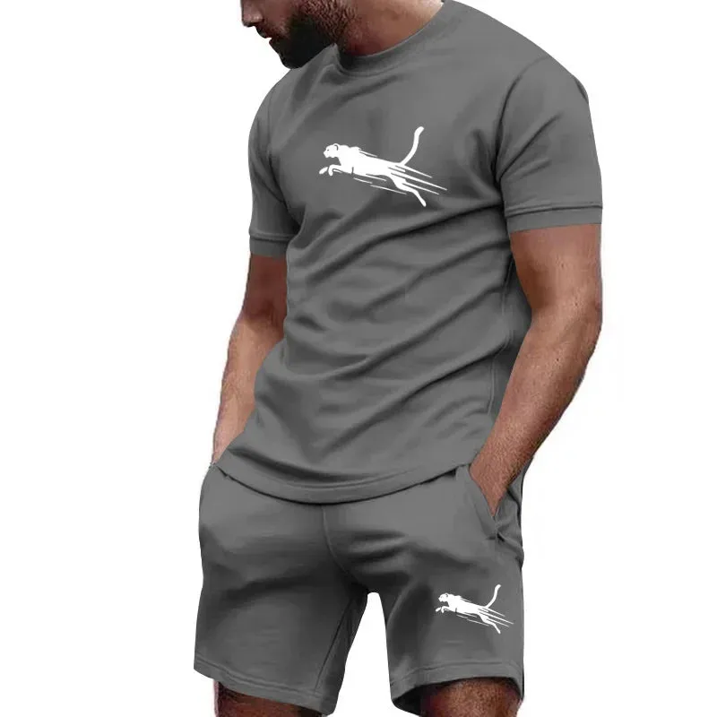 Hot selling summer T-shirt shorts 2-piece set for men's casual fitness jogging sportswear, hip-hop breathable short sleeved set
