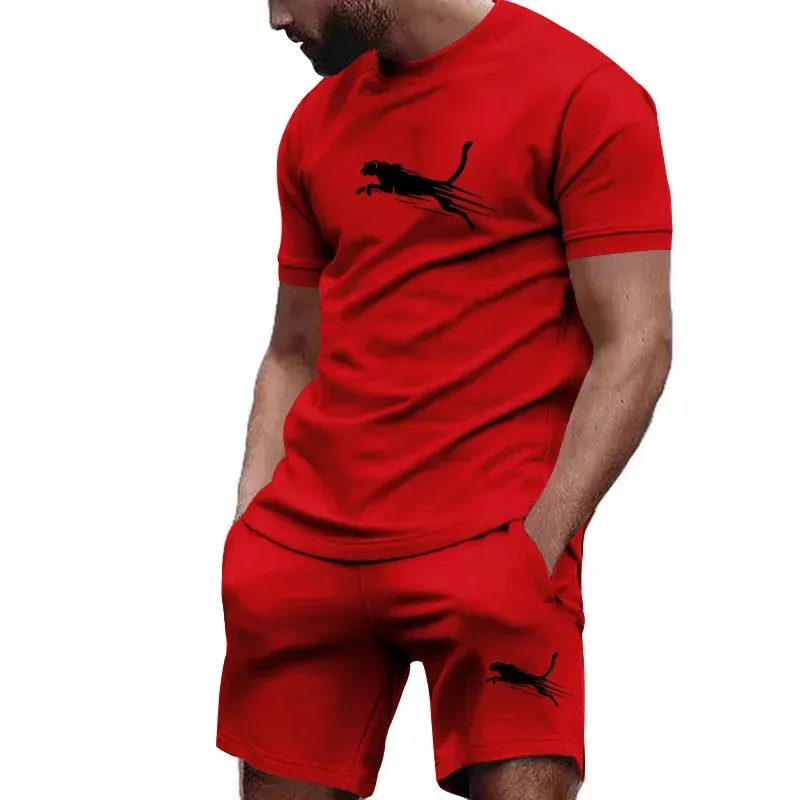 Hot selling summer T-shirt shorts 2-piece set for men's casual fitness jogging sportswear, hip-hop breathable short sleeved set