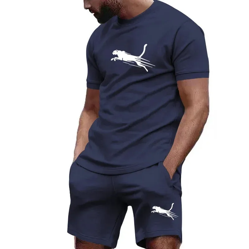 Hot selling summer T-shirt shorts 2-piece set for men's casual fitness jogging sportswear, hip-hop breathable short sleeved set