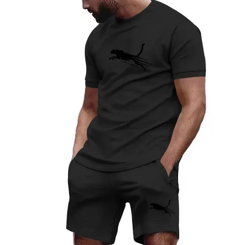 Hot selling summer T-shirt shorts 2-piece set for men's casual fitness jogging sportswear, hip-hop breathable short sleeved set