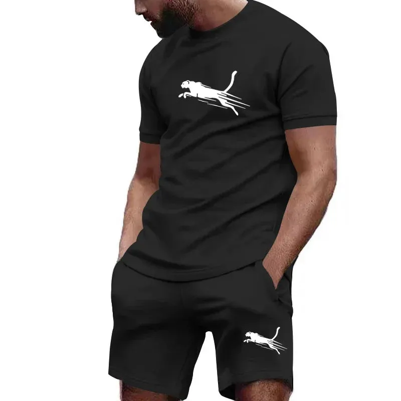Hot selling summer T-shirt shorts 2-piece set for men's casual fitness jogging sportswear, hip-hop breathable short sleeved set