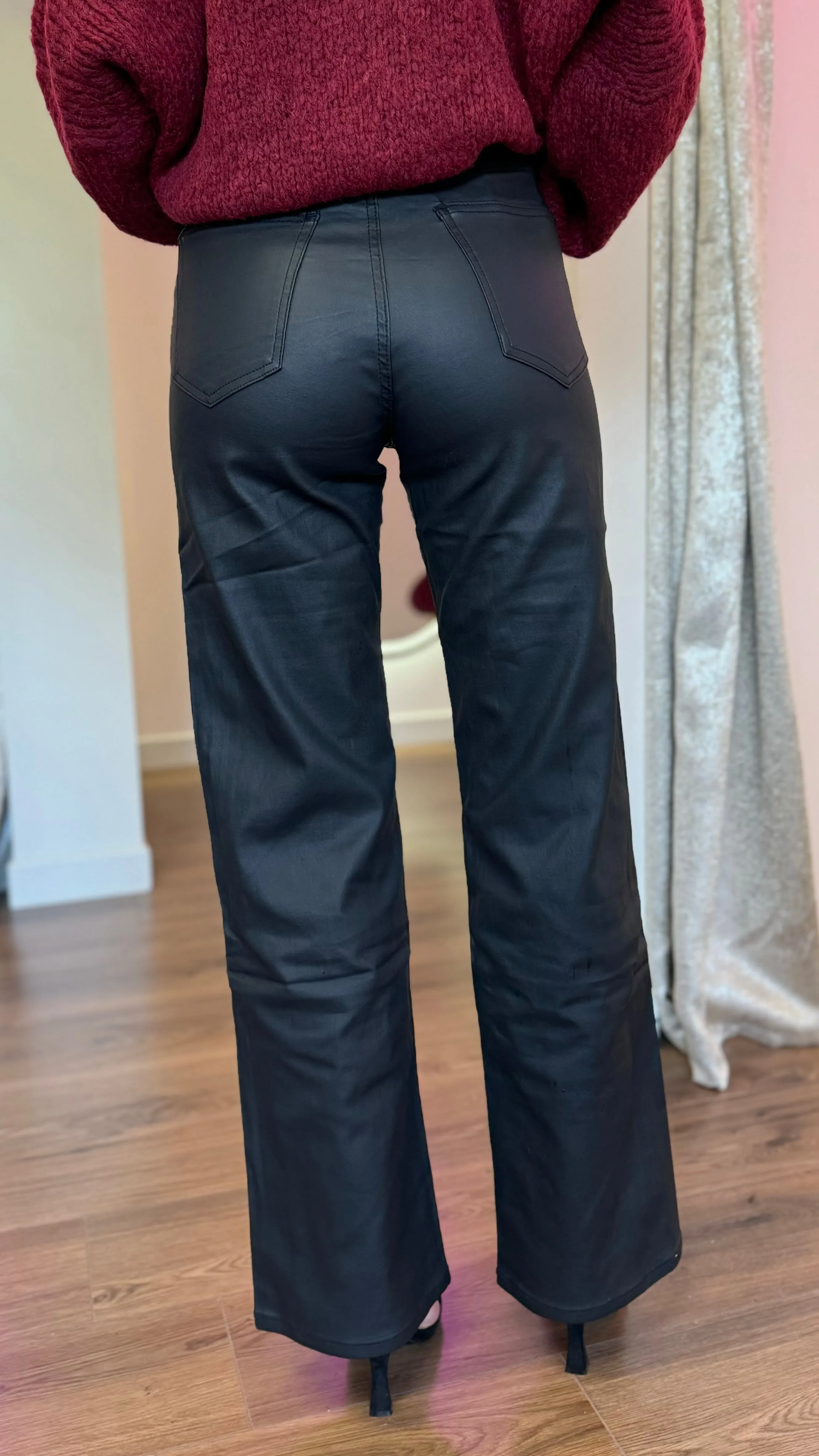 Huxley Black Coated Straight Leg Trousers