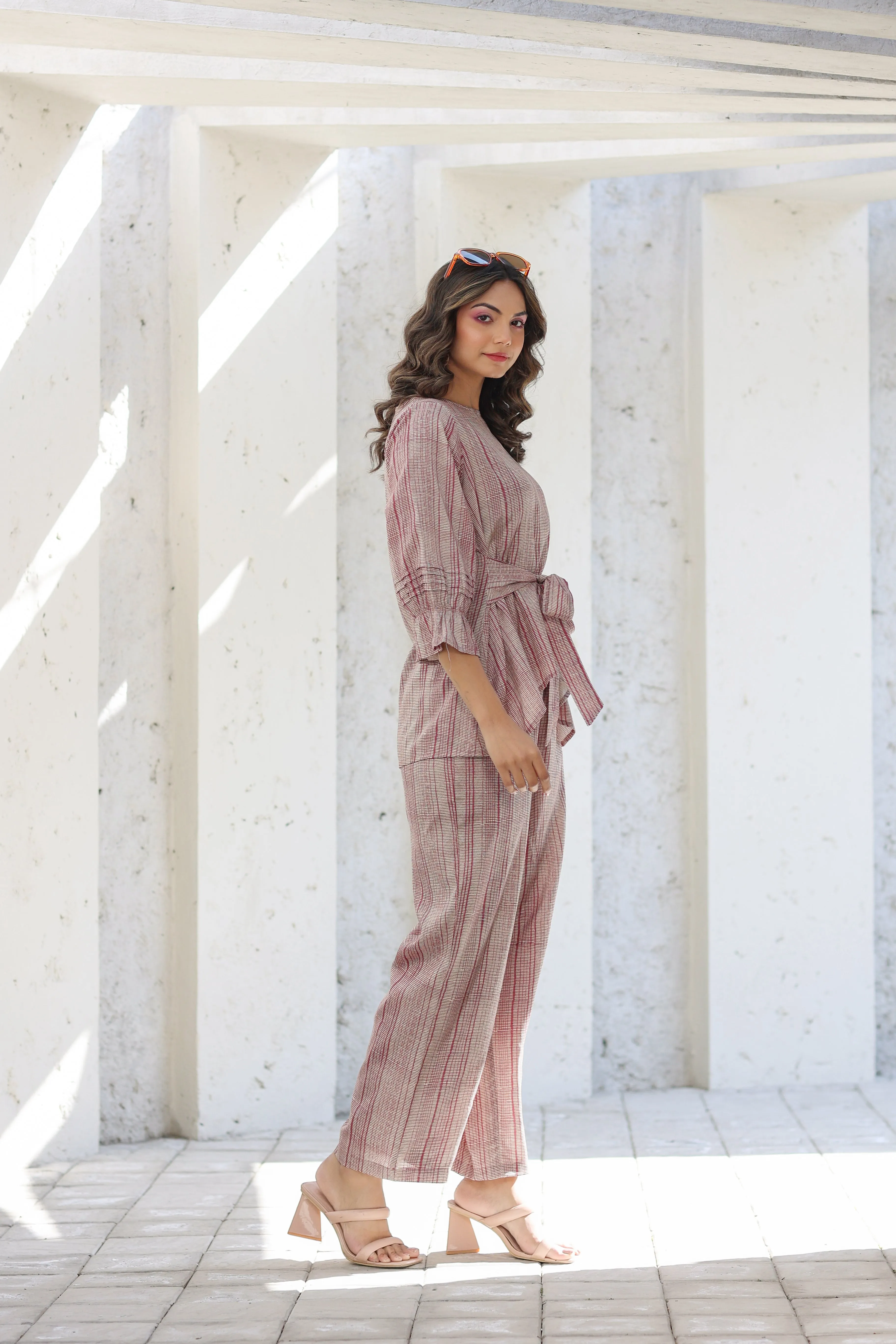 Pink Gooseberry on Silk Front Tie Co ord set