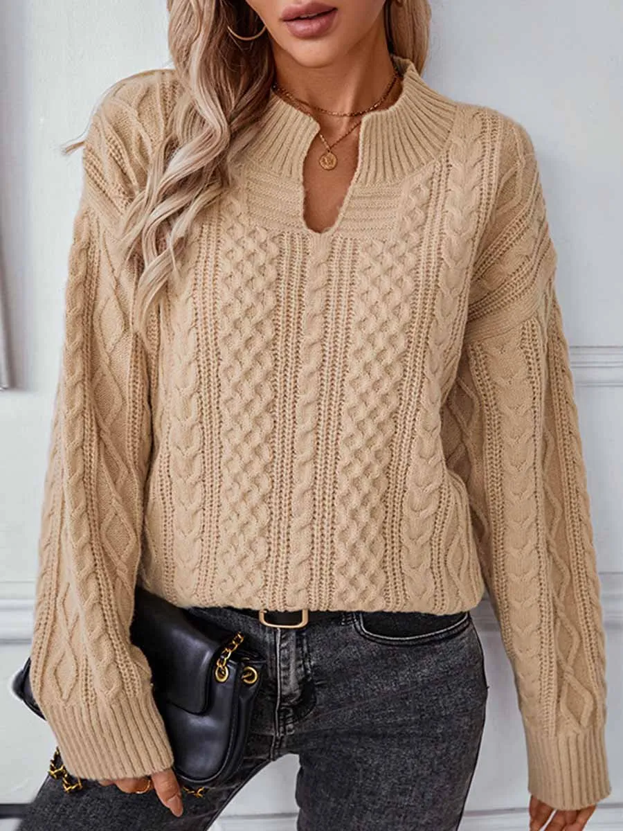 Solid Color Cable-Knit Longsleeved Sweater