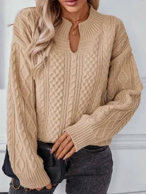 Solid Color Cable-Knit Longsleeved Sweater