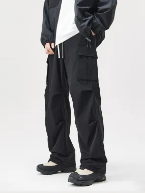 Solid Color Pleated Paratrooper Cargo Pants