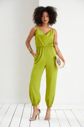 Vibrant Lime Green Satin Cami Jumpsuit
