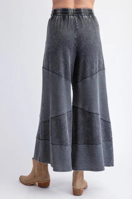Waffle Patched Washed Black Pants