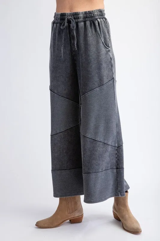 Waffle Patched Washed Black Pants