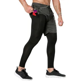 Wiaofellas Casual Jogging Solid Mid Waist Pockets Gym Pants Men Clothing Loose Fake Two Piece Fast Dry Trousers Male Baggy Shorts