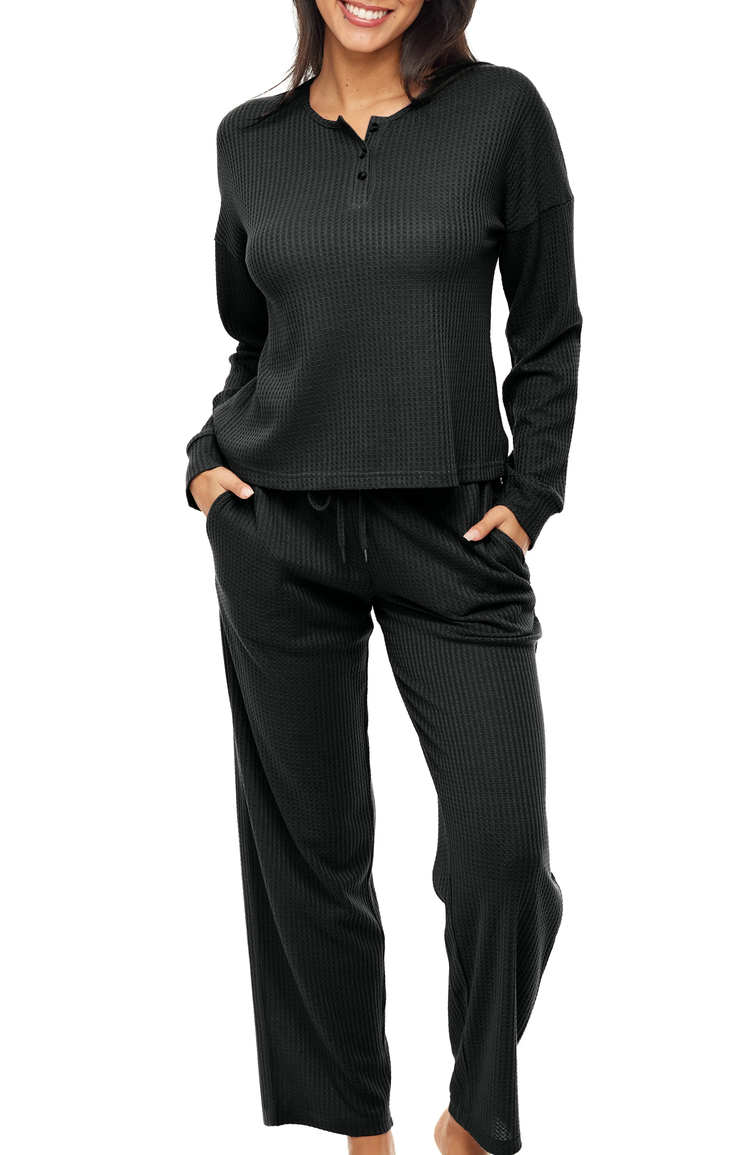 Women's Knit Pajamas Set with Pockets, Drop Shoulder Sleepshirt and Pajama Pants