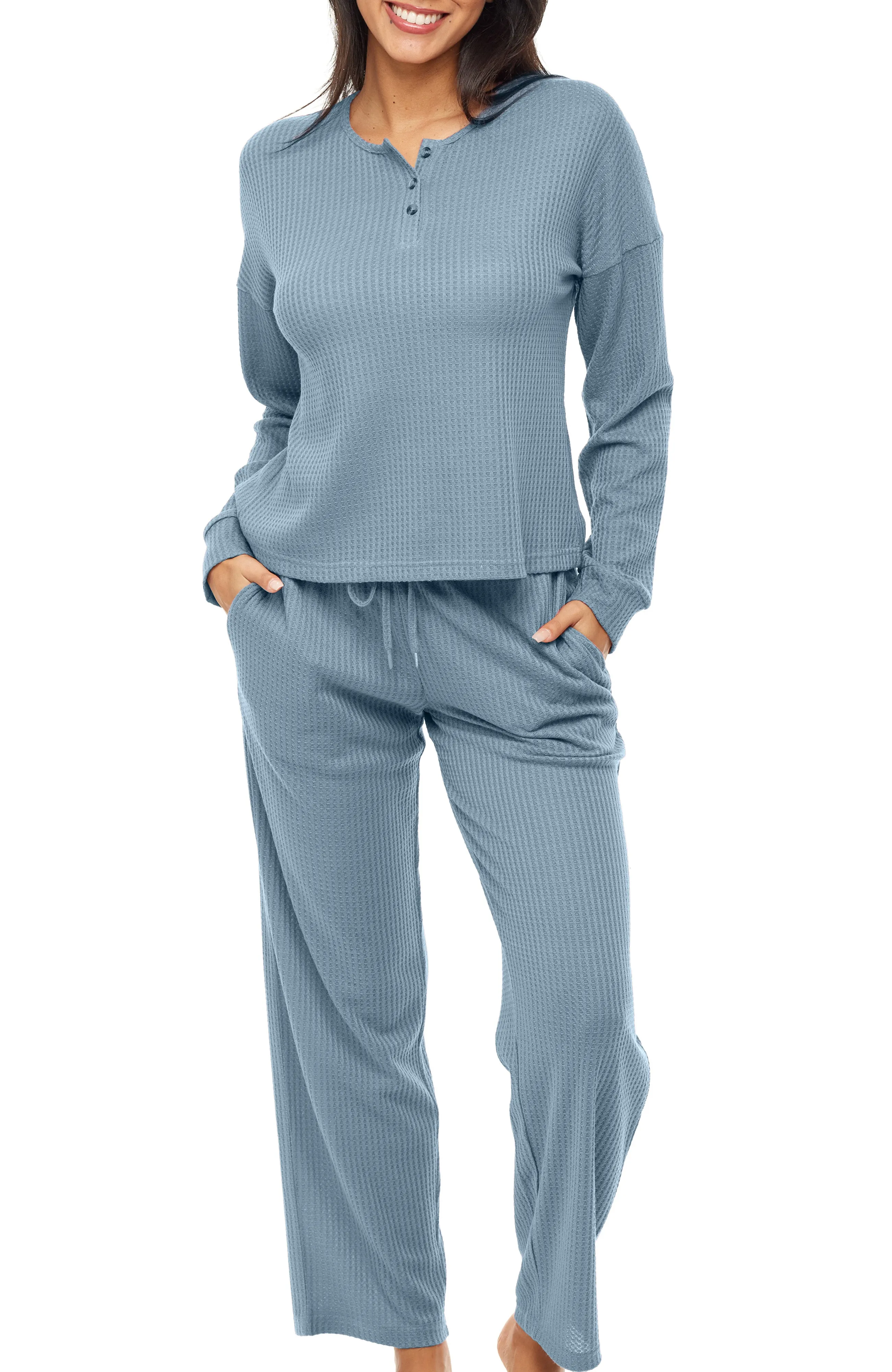 Women's Knit Pajamas Set with Pockets, Drop Shoulder Sleepshirt and Pajama Pants