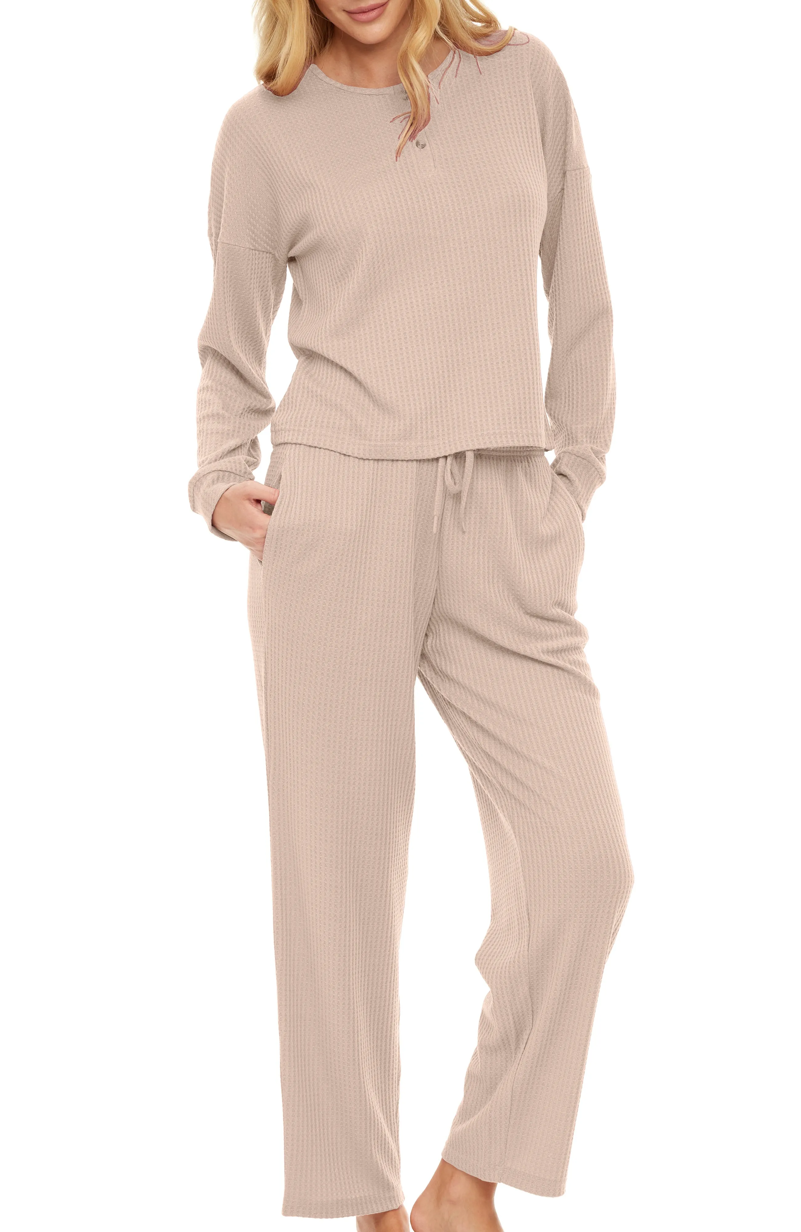 Women's Knit Pajamas Set with Pockets, Drop Shoulder Sleepshirt and Pajama Pants